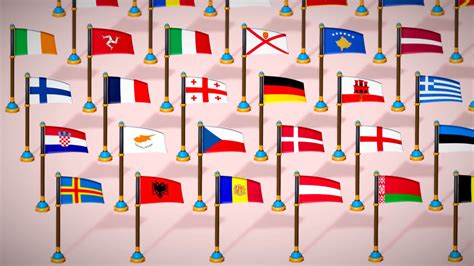 Europe Countries Flags Pack Toon Style Low Poly Collection - 3D Model by Laxminarayan Artistry