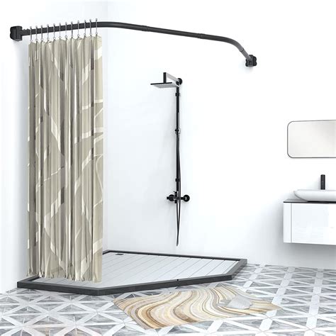 Misounda Corner Curved Shower Curtain Rod Rustproof Expandable Metal ...