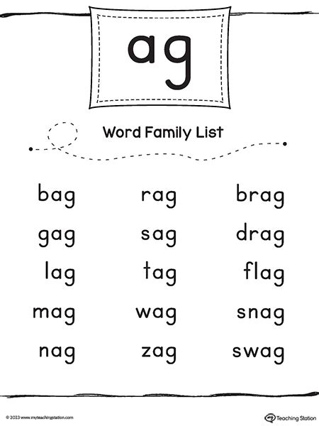 AG Word Family List | MyTeachingStation.com
