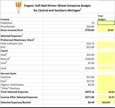 Image result for Budget Example for Crop Production