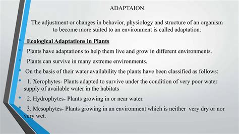 ECOLOGICAL ADAPTATION IN PLANTS.pptx ggg | PPTX - adaptations of mesophytes to their habitats