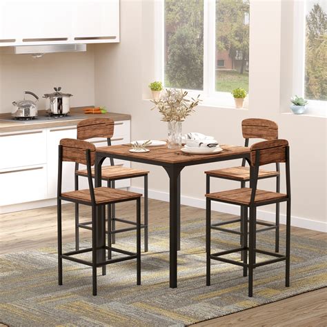 HOMCOM 5-Piece Counter Height Bar Table and Chairs, Square Dining Table ...
