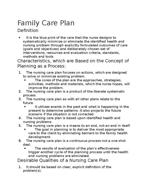 Nursing Notes -Family Care Plan - Family Care Plan Definition It is the ...