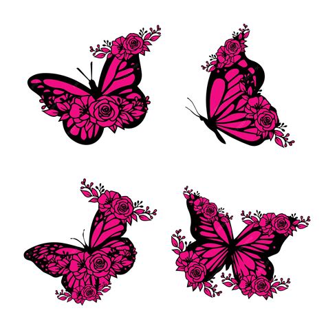 Premium Vector | A set of butterflies with pink and black on them