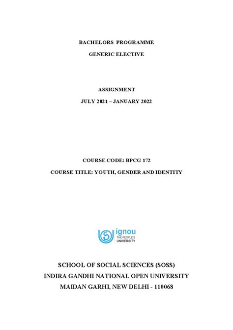 BPCG 172 - Youth, Gender & Identity Assignment Guidelines (2021) - Studocu