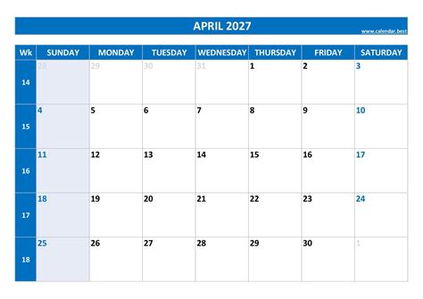 April 2027 calendar -Calendar.best