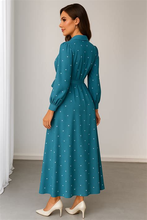 My Western Teal-Blue Heart Print Maxi Shirt Dress – MyWestern