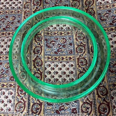 Vintage Uranium Glass Ring Vase Posy Circle dish(s)