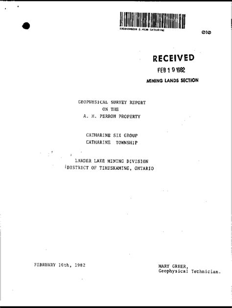 Fillable Online GEOPH SUR RPT A H PERRON PROP CATHERINE SIX GRP ...