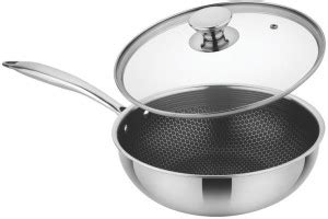 PRABHA Triply Non Stick Stainless Steel Induction Compatible Stir-Fry ...