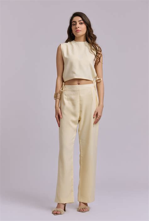 Luminé Butter Yellow Co-ord Set with Tie up Top and Pants – The Tropiq