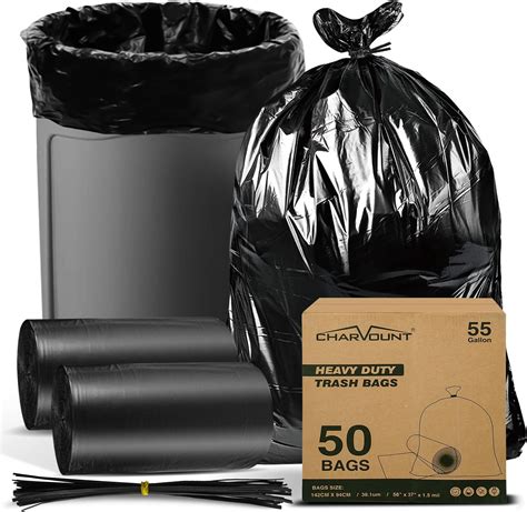 Amazon.com: AimGrowth 55 Gallon Trash Bags 50 Bags With Ties and Rubber ...