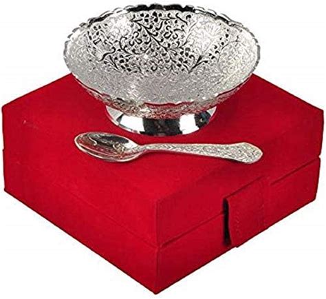 AC ANAND CRAFTS | German Silver Plated Bowl Set | Solid White Metal ...
