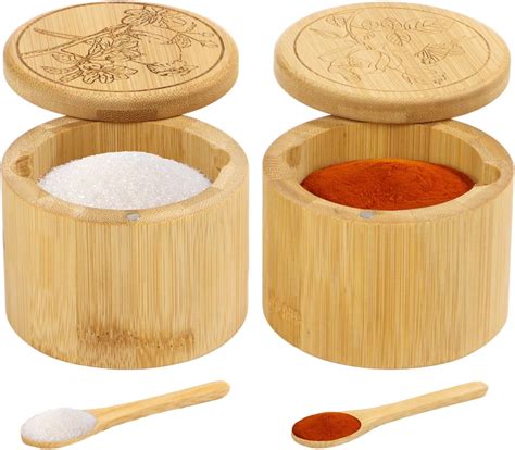 Amazon.com: Homaisson 2 Pcs Bamboo Salt and Pepper Bowls, Salt Cellars ...