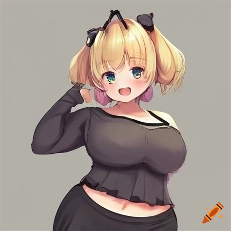 Chubby anime girl with blonde hair and crop top on Craiyon
