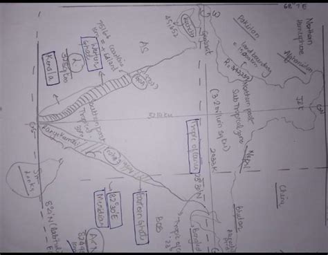 mark on the out line map tropic of cancer, standard meridian of India ...