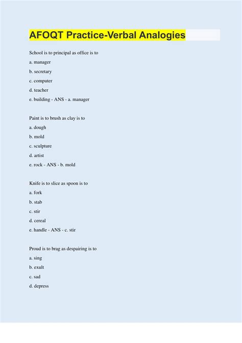 AFOQT Practice-Verbal Analogies | 50 Questions with 100% Correct ...