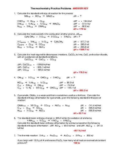 AP Chem Practice Thermochem - Thermochemistry Practice Problems ANSWER ...