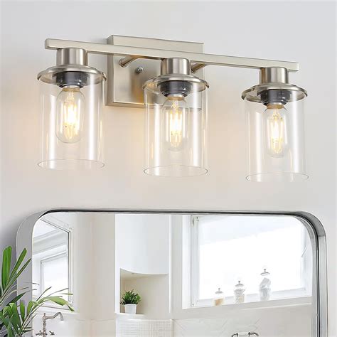LOUSACE 3 Light Bathroom Vanity Light, Brushed Nickel Bathroom Light ...