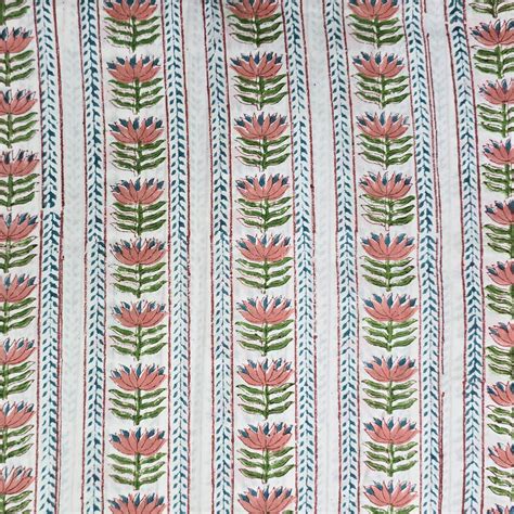 Pure Cotton Jaipuri White And Peach Border And Creeper Hand Block Prin ...