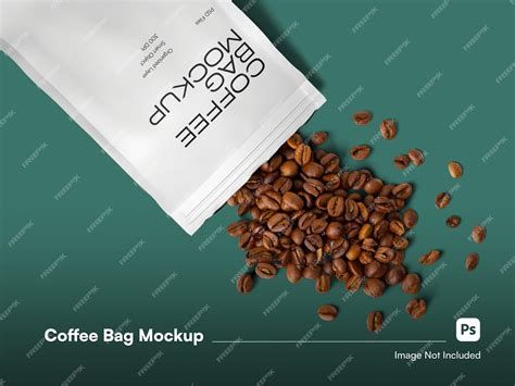 Detail view modern coffee bag mockup 3d isolated with realistic coffee ...