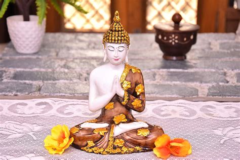 White and Brown Sitting Buddha Showpiece for office Decor