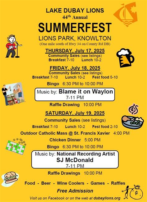 Lake DuBay Lions 44th Annual Summerfest, July 18-19, 2025, Lake DuBay ...