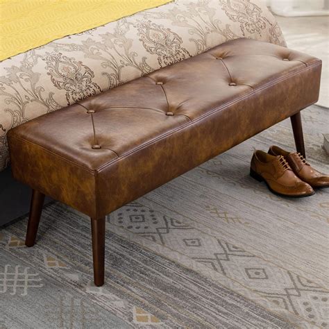 Buy Furniliving 44 Inch Tufted Ottoman Bench, Leather Footrest Stool ...