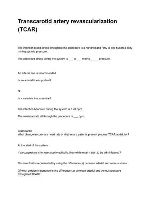 Transcarotid artery revascularization (TCAR) QUESTIONS AND CORRECT DETAILED ANSWERS WITH ...