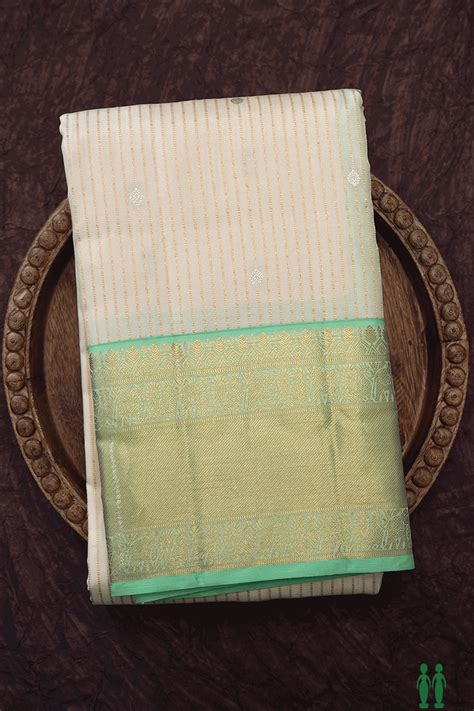 Zari Striped Design Egg White Kanchipuram Silk Saree – Sundari Silks