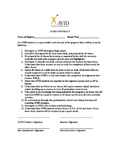 Fillable Online AVID Student Agreement(1 of 2) Fax Email Print - pdfFiller