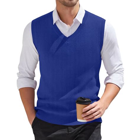 Zimjoy Blue Sweater Vest for Men Casual V-Neck Knit Sweater Vest Big ...