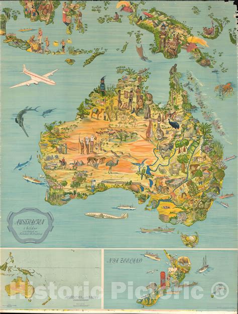 Historic Map : Lindblad Pictorial Map of Australia, New Zealand, and Indonesia, 1947, Vintage ...