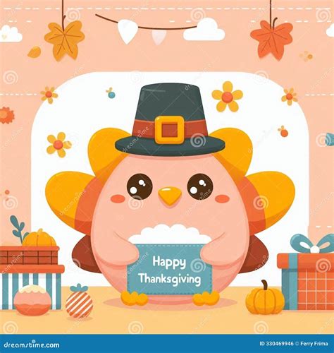 Happy Thanksgiving Cute Cartoon with Cute Background Stock Illustration ...