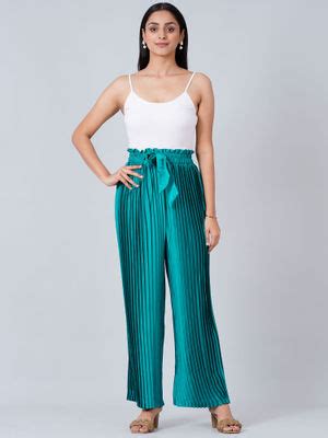 Buy First Resort by Ramola Bachchan Turquoise Pleated Palazzo Online
