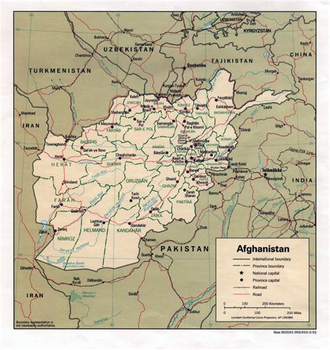 Detailed political and administrative map of Afghanistan with major cities and roads - 1993 ...