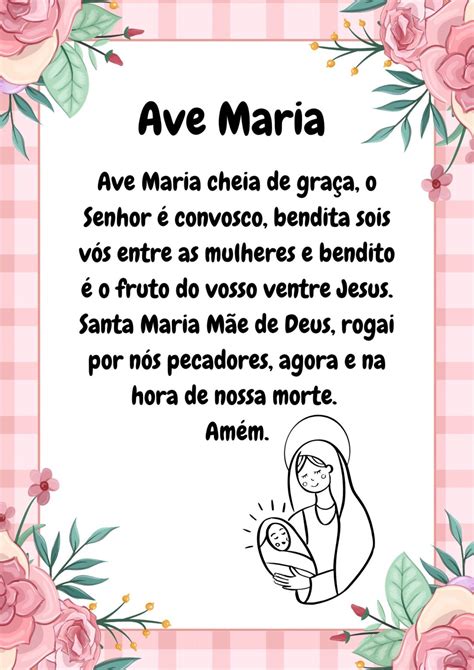 Oração Ave Maria para imprimir – Versão infantil com ilustração