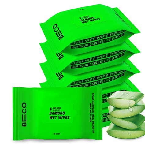 Beco Bamboo Aloe Vera Wet Wipes, 25 Pulls Each, Pack of 6, 100% Natural ...