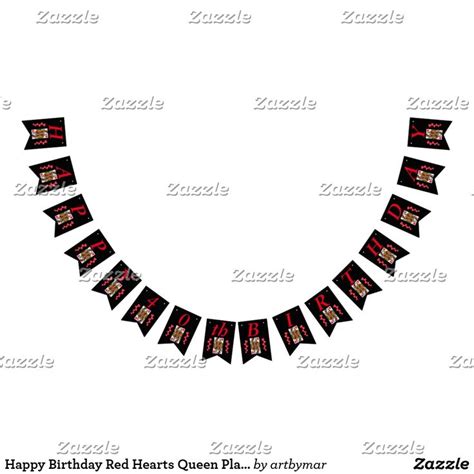 Happy Birthday Red Hearts Queen Playing Card Bunting Flags