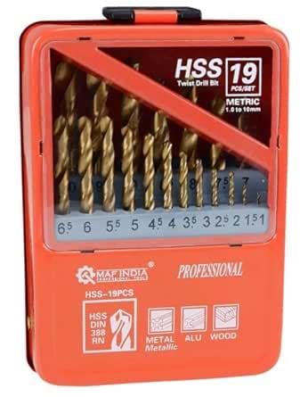 MAF 19Pcs Hss Round Drill Bit Set/High Speed Steel Twist Drill Bit Tool ...