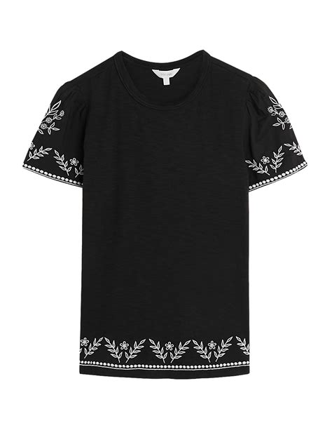 Buy Pure Cotton Embroidered Crew Neck T-Shirt at Marks & Spencer