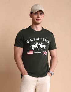 U.S. Polo Assn. Denim Co. Graphic Print Men Crew Neck Green T-Shirt ...