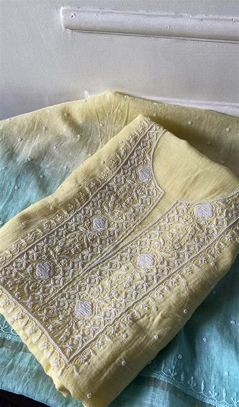 Jazba Women's Lakhnavi Handcrafted Mul Chanderi Unstitched Kurta And D