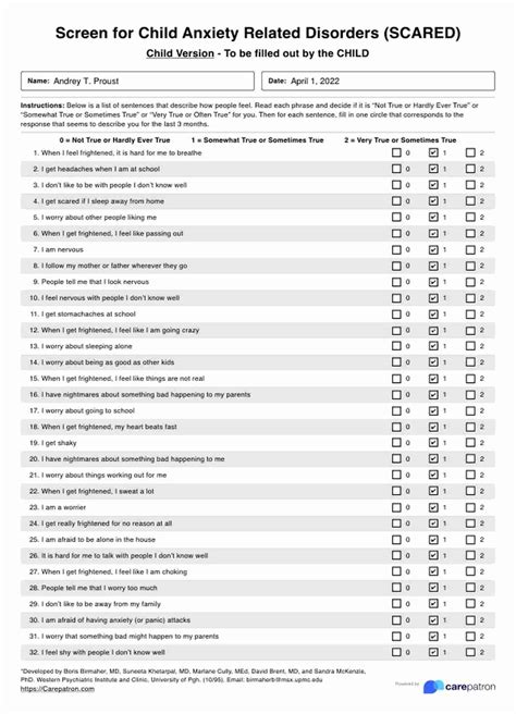 Printable Scared Assessment