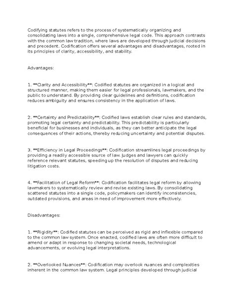 Codifying statutes and its adv - Codifying statutes refers to the ...