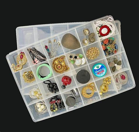 CSM® Jewelry Box with partitions Transparent 24 Grids Rectangular ...