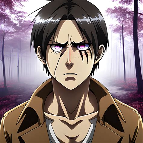 Anime man attack on titan, eren, purple eyes, Scar on one eye, f... - Arthub.ai