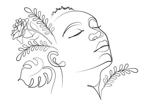 Modern line art face drawing, Contemporary female face, Hand drawn ...