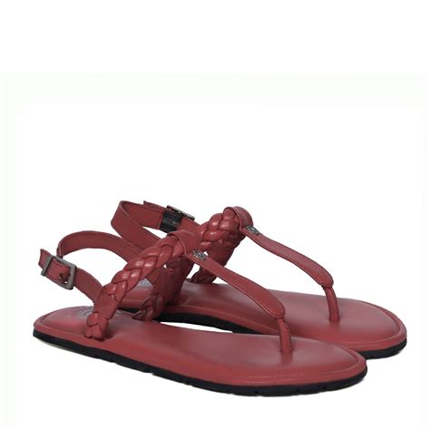 Weaved Loop Buckled T-Strap Pink Genuine Leather Ladies Sandal by Brun