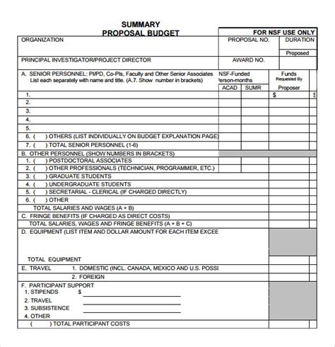 Image result for Project Budget Summary Example